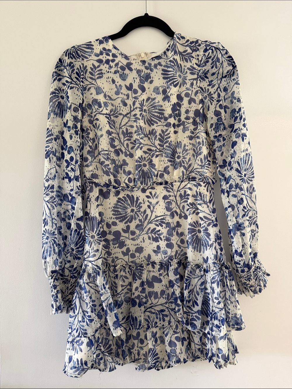 Aqua Blue and White Floral Tiered Mini Dress